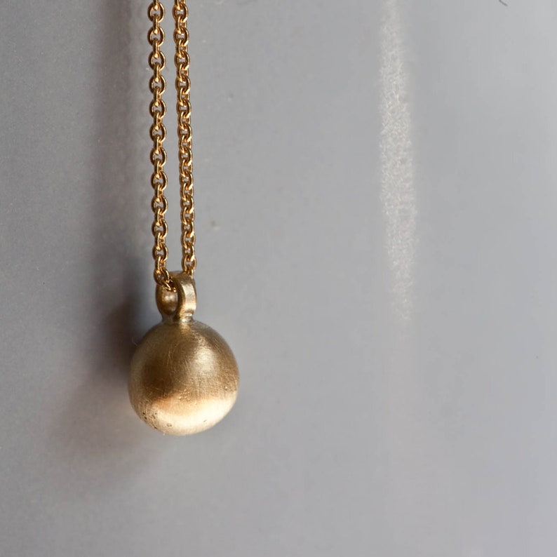 Bead necklace, tiny gold pendant, matte minimal solid gold necklace,  gold pebble 