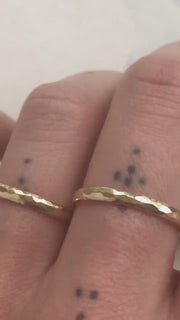 Classic Gold Hammered Wedding Ring Set Polished